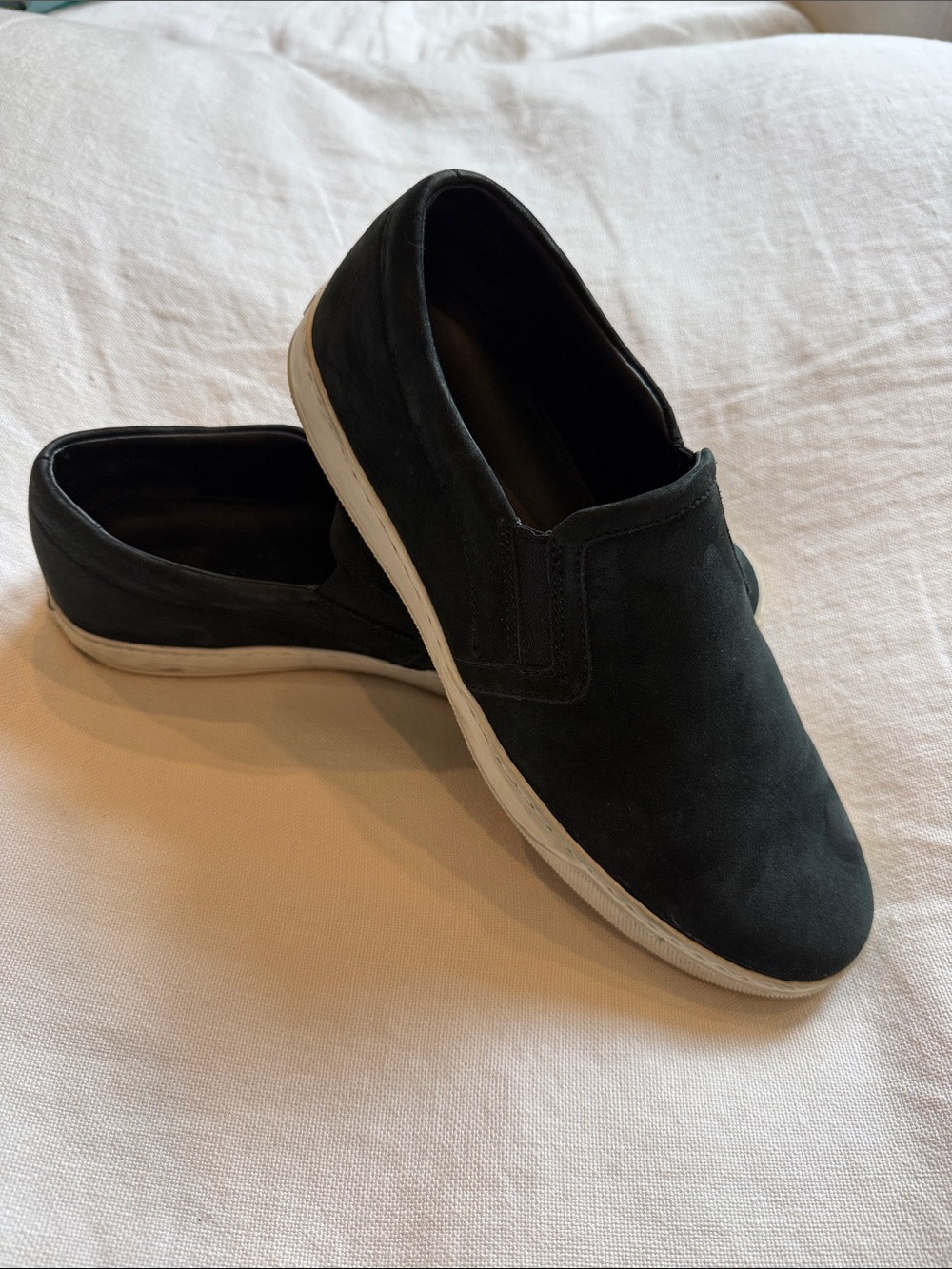 Vince Black Suede Slip-On Sneakers with White Sole